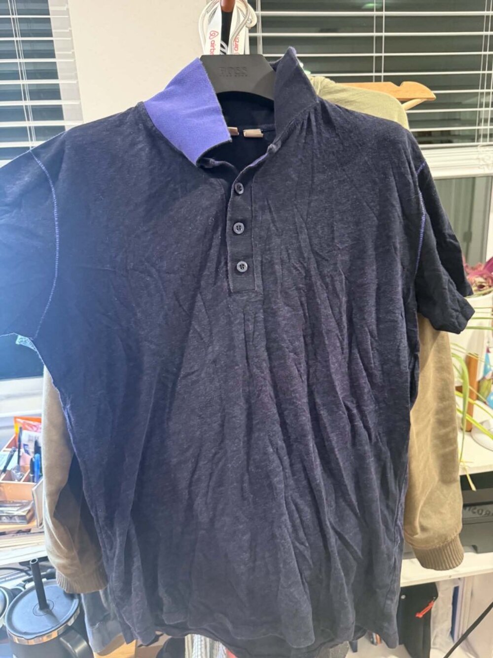 BOSS Orange Polo Shirt Navy Purple Collar Short Sleeve M